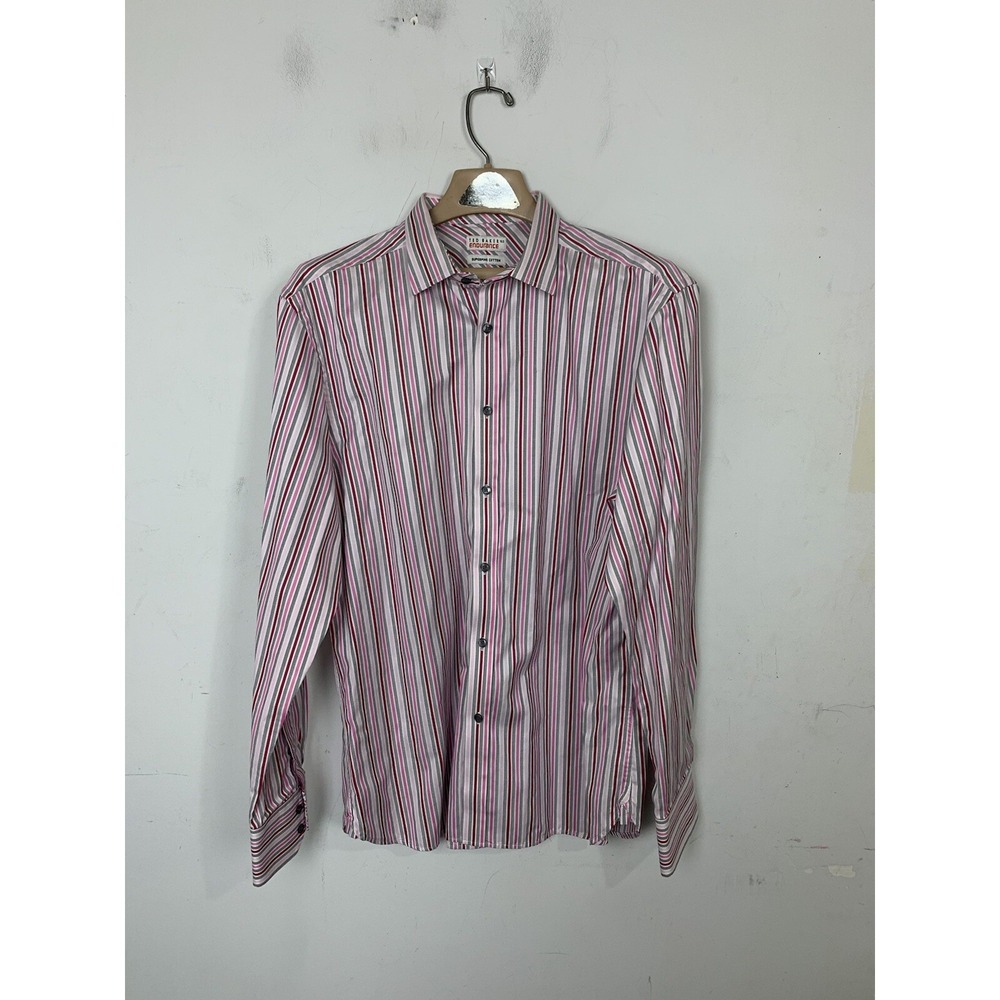 Ted Baker Mens Dress Shirt 16.5 Pink Striped Valentines Day Date Retro Endurance